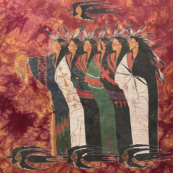 vintage 90’s Native American Tie Dye Acid Wash T Shirt 1995 Single Stitched XL - Picture 3 of 7